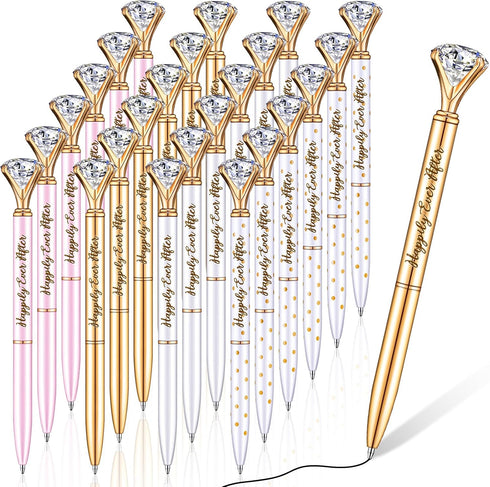 Yexiya 24 Pcs Bridal Shower Pens Happily Ever After Diamond Pens with Black Ink for Women Girls Bridesmaid Gifts