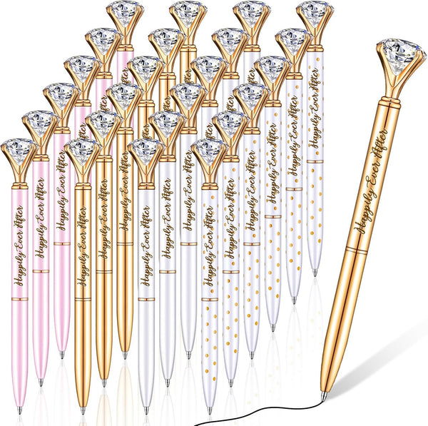 Yexiya 24 Pcs Bridal Shower Pens Happily Ever After Diamond Pens with Black Ink for Women Girls Bridesmaid Gifts