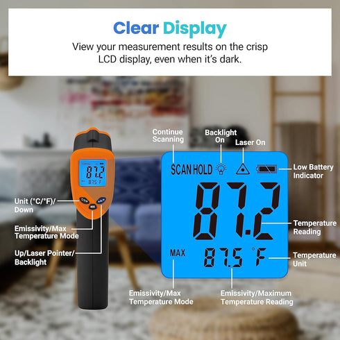 Etekcity Infrared Thermometer Upgrade 774, Heat Temperature Gun for Cooking, -58°F to 842°F