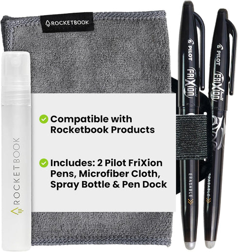 Rocketbook Accessory Kit Complete Set with 2 FriXion Gel Pens, Spray Bottle,