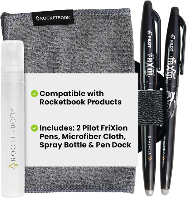 Rocketbook Accessory Kit Complete Set with 2 FriXion Gel Pens, Spray Bottle,