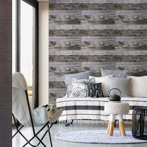 Yun-aeon Gray Wood Peel and Stick Wallpaper 17.3" X 80" Self-Adhesive Removable Wall Paper for Furniture Renovation