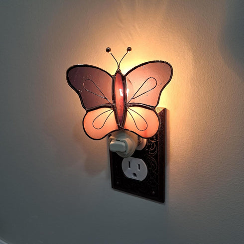 4 Bulb Gift Essentials Pink and Purple Butterfly Plug in Night Light - Stained Glass Nightlight with On/Off Rocker