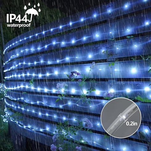 66ft 200 8 YEGUO Solar Rope Lights Outdoor Waterproof, LED White String Lights, Modes Fairy Lights in Clear Thin Tube