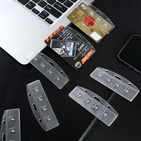 80 Pack Fuutreo Swipe Card Holder Horizontal Half Card ID Badge Holders with Grippers Hard Plastic Easy Access Rigid