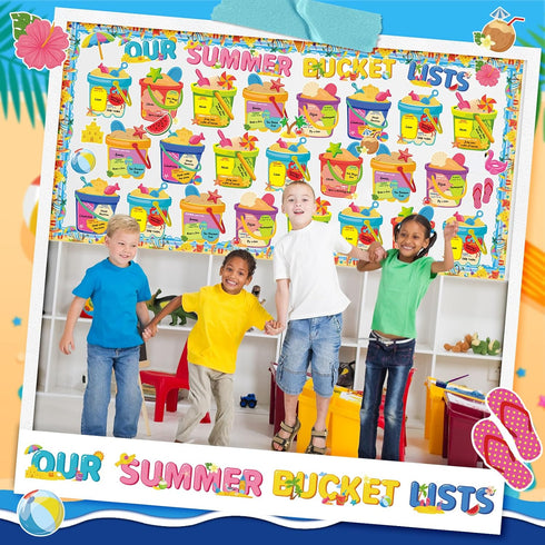 Tenceur 69 Pcs Summer Bulletin Board Decorations Set, Summer Bucket Lists Cutouts for Classroom Door Decor