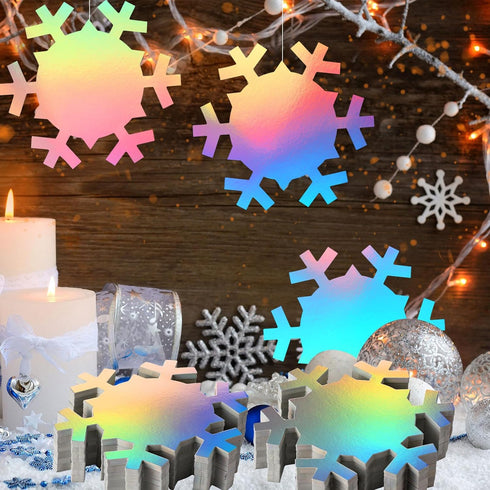 PerKoop 100 Pcs 6 Inch Large Double-sided Snowflakes Cutouts, Holographic Paper for Winter Classroom Decor Supplies