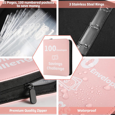 Money Saving Challenge Binder with 100 Envelopes, Laminated Tracker, Cash Envelopes, Save $5,050