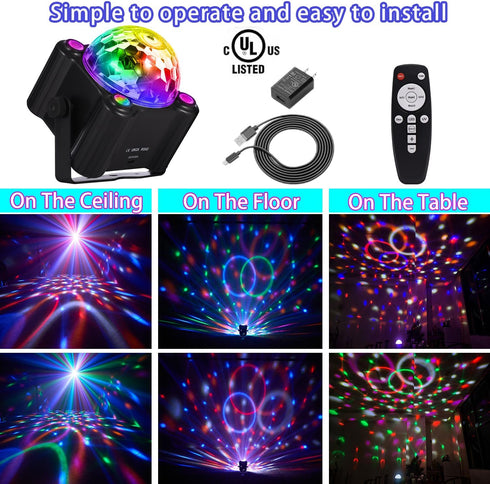 YINPKTEO 6 Party Lights Disco Ball Light,Dj Disco Light Sound Activated LED Light Colors for Home Room Dance Parties