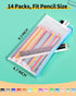 Smarpau 14pcs Zipper Pouch, 14 Colors 9.3" x 4.7" Mesh Pencil Pouches, Plastic Pencil Case Waterproof Zipper Bags for Cosmetic,Travel, Office Storage by Smarpau