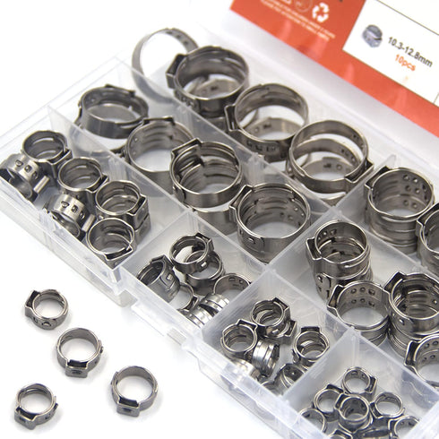 ISPINNER 80pcs 304 Stainless Steel Single Ear Stepless Hose Clamps, 5.8-23.5mm for Automotive Use