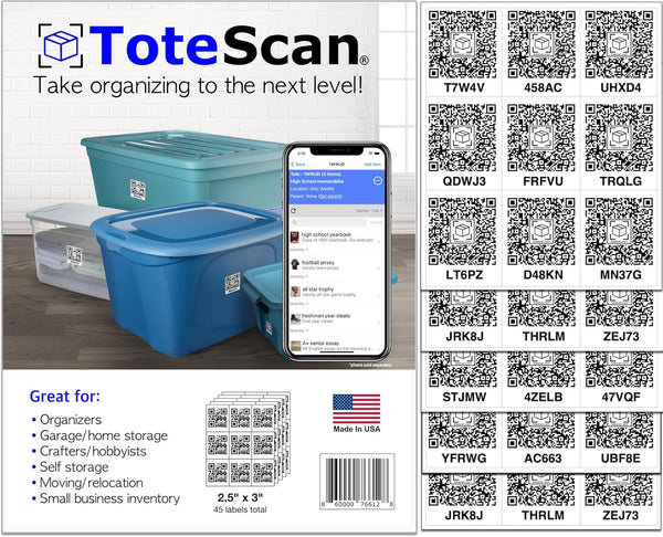 Intelligent QR Labels for Organization, Moving, Storage (45 Unique Labels, 2.5"x3")