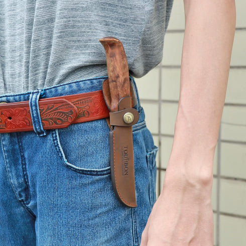 TOURBON Brown Leather Fixed Blade Knife Sheath with Snap Closure