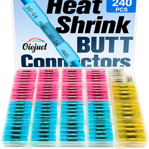 Oiojuct Heat Shrink Butt Connectors Kit - Waterproof Electrical Splice Crimp Terminal for