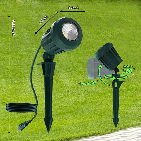 120V 6500K 4 IP67 (1 Pack,Green) Spotlight Outdoor Plug-In, Cool White LED Landscape Lighting with RGB Purple Color