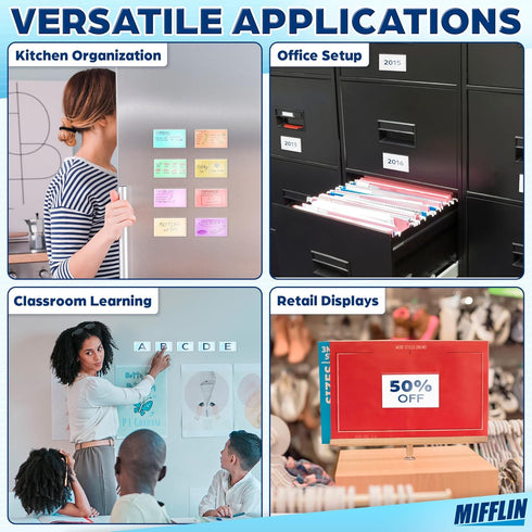MIFFLIN-USA Index Card Holder (2x3.5”, 30 Pack), Clear Self-Adhesive Card Pockets for Organizing Storage Bins.
