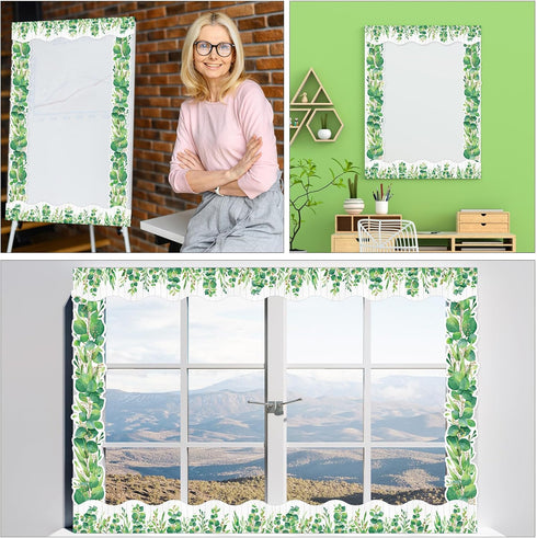 Capoda 24 Pcs Magnetic Eucalyptus Bulletin Board Border, Green Leaves Die Cut Trim for Classroom Office Decor