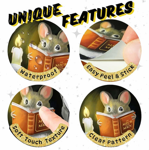 Mouse Reading Book Wall Decor Sticker Decal, Kids Room, Classroom, Home, Bedroom, Bookcase, Adorable Design