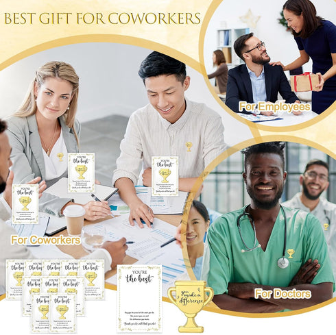 Juinte 40 Sets Employee Appreciation Gifts Bulk Trophy Pins with Thank You Cards Organza Bags Inspirational