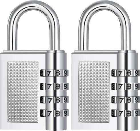 ZHEGE 4 Digit Padlock for Gym Locker, School, Employee, Outdoor, 2 Pack, Silver