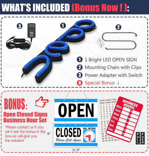 LED Neon Open Sign for Business, 16x6 inch Lighted Sign for Restaurants, Offices, Retail Shops, Window Storefronts,