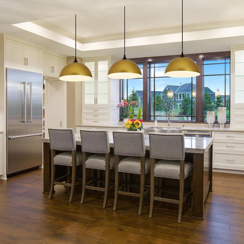 2-Pack 11.8" E26 Tomshine Gold Pendant Lights Kitchen Island, Brushed Brass Dome Hanging Lamps with White Interior