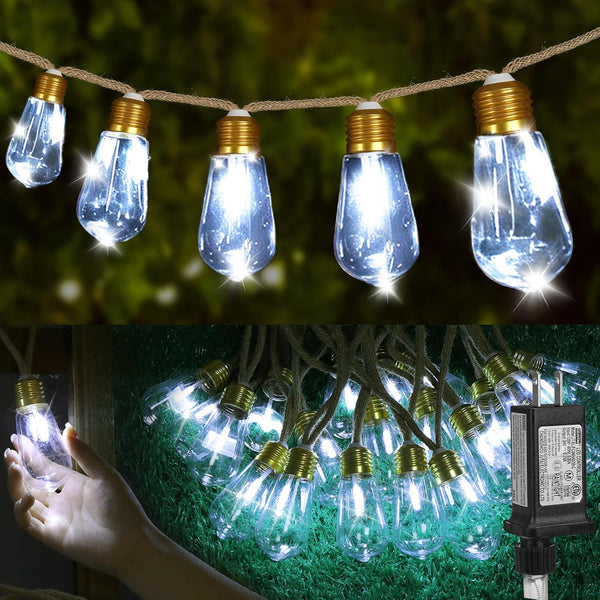 (New) Outdoor String Lights, 24FT Hemp Rope LED Patio Lights, Waterproof 8