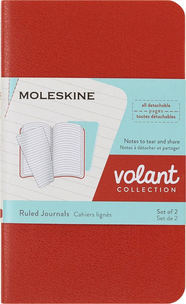 Moleskine Volant Journal - Soft Cover, XS (2.5" x 4") Ruled/Lined, Coral Orange/Aqua Blue, Set of 2