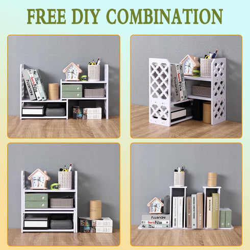 Felmis Desktop Organizers with Shelves, PVC Adjustable Display Shelf for Office Desk, Home Decor, Makeup