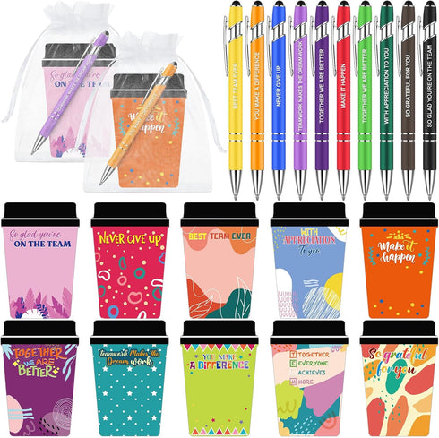 Kosiz 30 Set Employee Appreciation Coffee Cup Notepad Bulk, Motivational Notes with Ballpoint Pens for Teacher Gifts