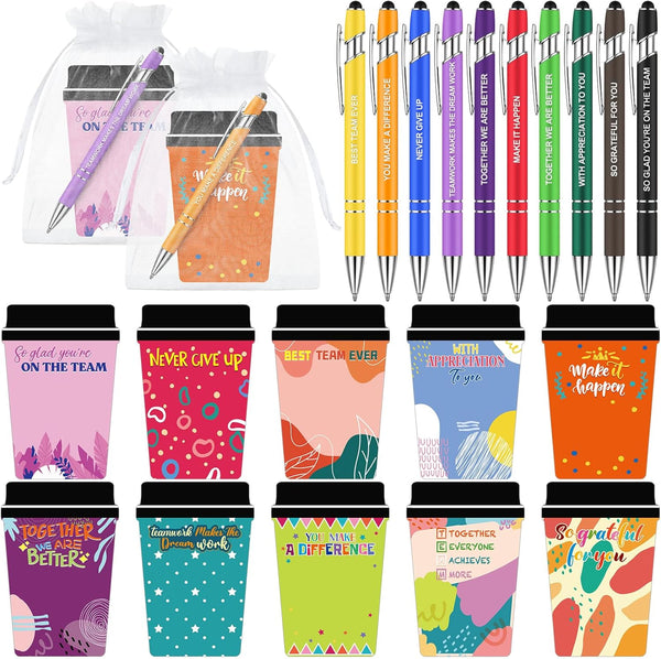 Kosiz 30 Set Employee Appreciation Coffee Cup Notepad Bulk, Motivational Notes with Ballpoint Pens for Teacher Gifts