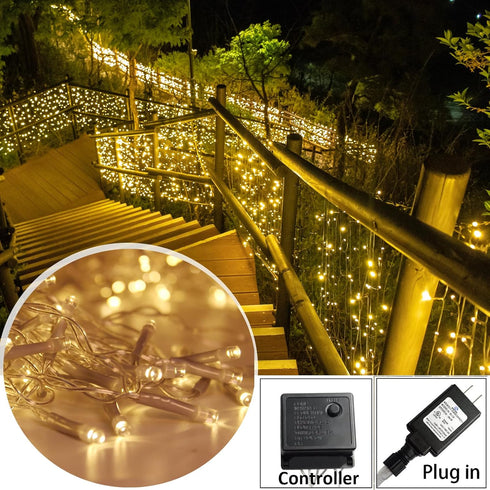40ft 3ft 600 Solhice LED Curtain Lights Outside x for Backyard, LED Plug in Hanging Fence String Lights Outdoor