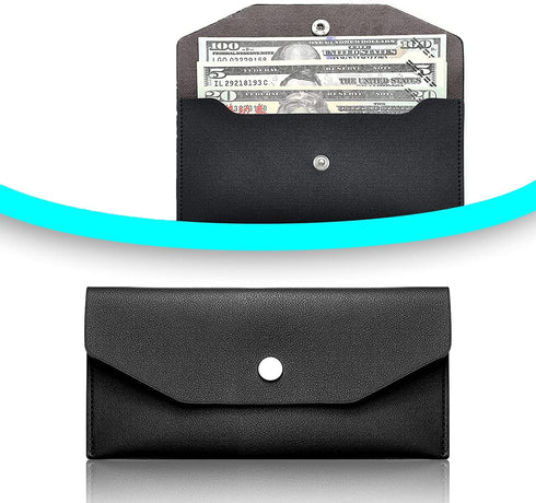 Budget Binder Cash Envelopes Wallet, Reusable Pu Leather Money Organizer for Cash and Bank Card, Black