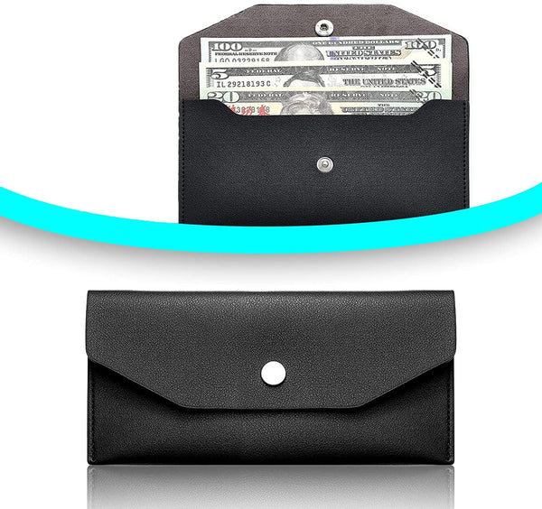 Budget Binder Cash Envelopes Wallet, Reusable Pu Leather Money Organizer for Cash and Bank Card, Black