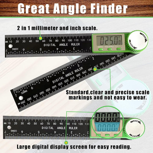 Digital Angle Finder Protractor, 2-in-1 Miter Saw Protractor, 7 Inch/200mm ABS Ruler for Woodworking, Metalworking,