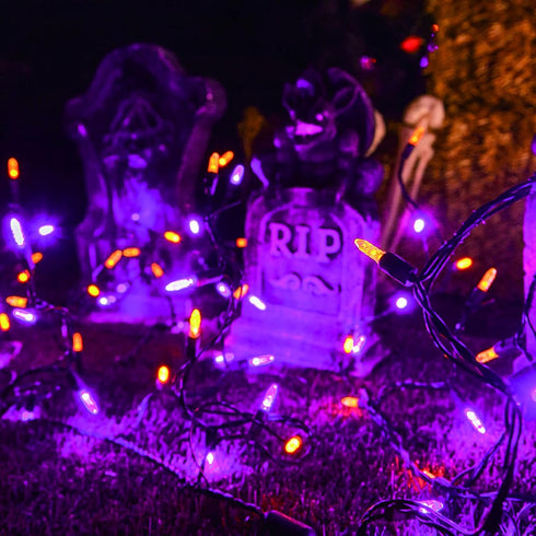 Dazzle Bright Purple and Orange Halloween Lights, 2 Pack Total 100LED 32FT Waterproof Mini String Lights for Decorations
