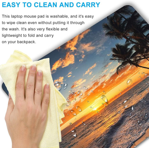 Sunset Beach Mouse Pad with Tropical Ocean Landscape and Non-Slip Rubber Base for Women's Office Desktop Decoration