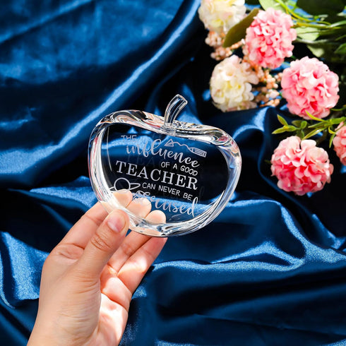 Movdyka Teacher Appreciation Crystal Apple Paperweight - Engraved Thank You Gifts for Retirement, Best Teacher Ever
