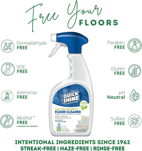 24oz, 6Pk Quick Shine Multi Surface Floor Cleaner Daily Care | Ready to Use, Dirt Dissolving, Streak Free, No Rinse |
