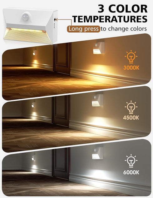 2000mAh 3 4 Pack NIORSUN Motion Sensor Stair Lights Indoor, Battery Operated Night Light, Color Temperature with Light