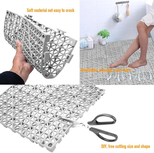 12 Pcs Drainage Mat Modular Interlocking Cushion, 11.8" x 11.8" Non-Slip Interlocking Rubber Floor Tiles for Deck Pool