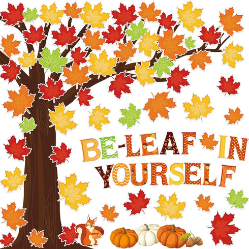 Fall Tree Classroom Bulletin Board Decorations Pumpkin Maple Leaves Cutouts for School Home Decor