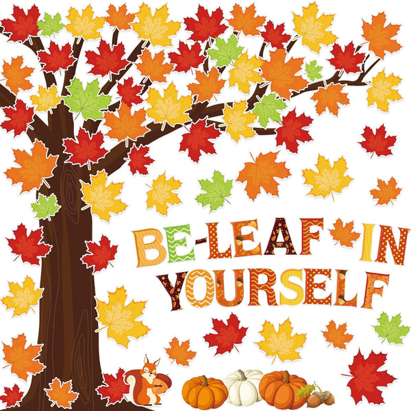 Fall Tree Classroom Bulletin Board Decorations Pumpkin Maple Leaves Cutouts for School Home Decor