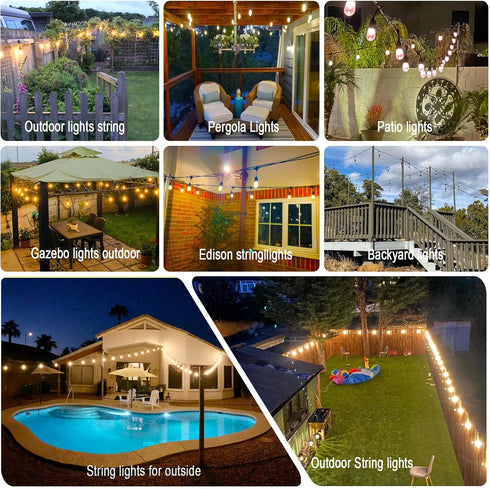 Commercial 48FT, 15+1 S14 Bulbs 2200K, Outdoor String Lights LED Replaceable Edison Black Weatherproof Cord for Patio