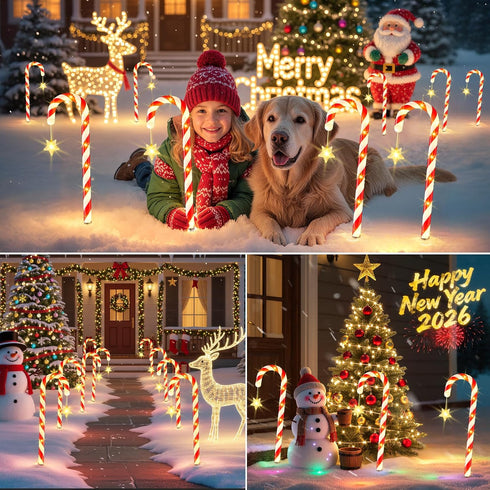 24-Pack 10 Solar Christmas Lights Outdoor Decorations: Candy Cane Pathway Lights with Modes - Unique Xmas Gifts for Mom