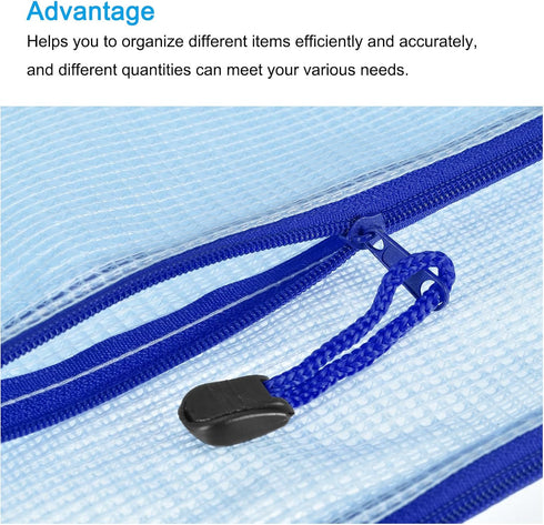 MECCANIXITY Mesh Zipper Bags, B6 Size Document Pockets, Bill Pouch Folders for Office and Home, Blue Pack of 6