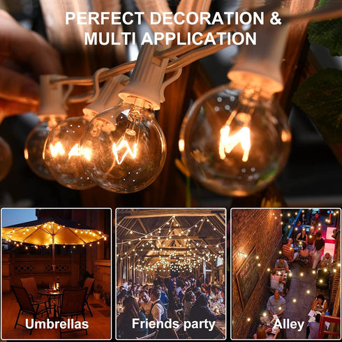 50Ft G40 25 Bulbs(5 Commercial SUNSGNE Globe String Lights with Clear Edison Spare), White String Lights Outdoor Patio