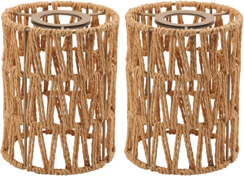 CHGCRAFT 2 Pcs Rattan Lamp Shade Woven Lampshade Replacement Lamp Covers for