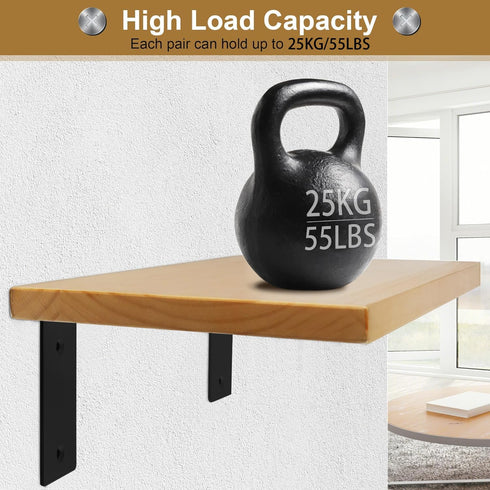 9x5 Inch,Pack 4 Alise Floating Shelf Brackets Heavy Duty L-Shaped Wall Brackets - Black Angle Corner Braces