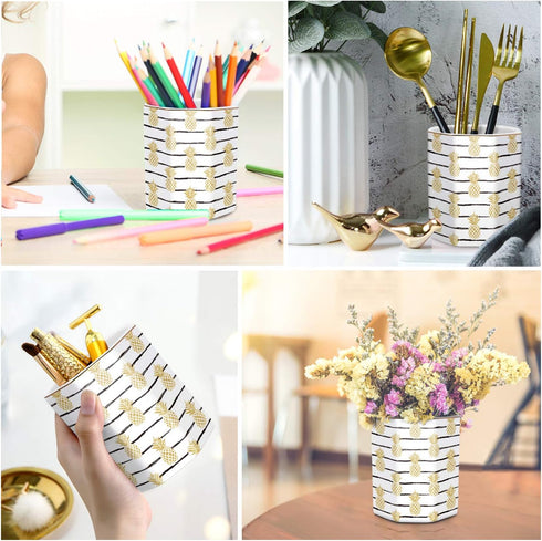WAVEYU Pencil Holder, Ceramic Desk Organizer with Pineapple Pattern, Makeup Brush Holder for Office, Home - Yellow